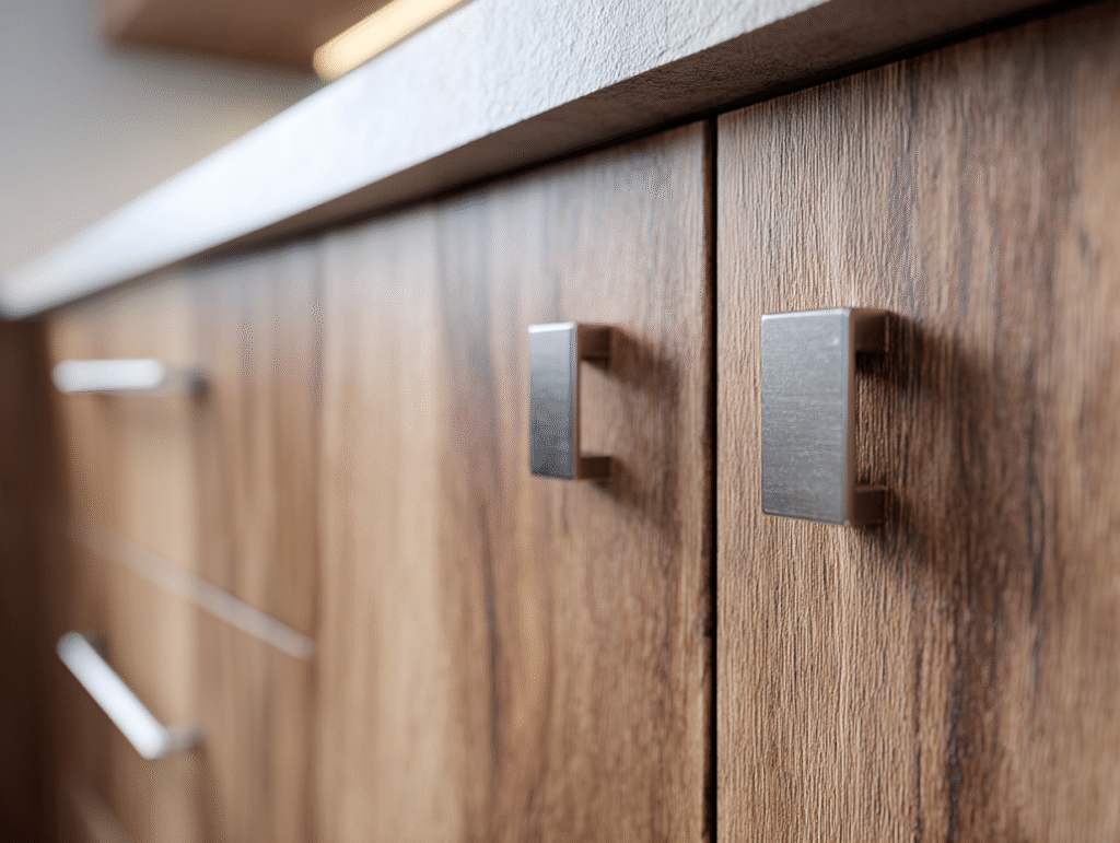 kuhinja u kojoj su elementi zoomirani da se vide ručke u prvom planu