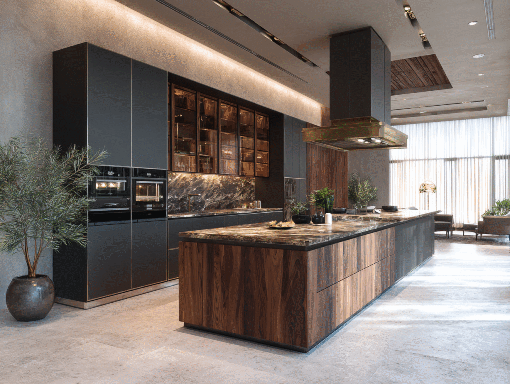 Moderan izgled kuhinje po mjeri u Zagrebu gdje prevladava crna boja namještaja.