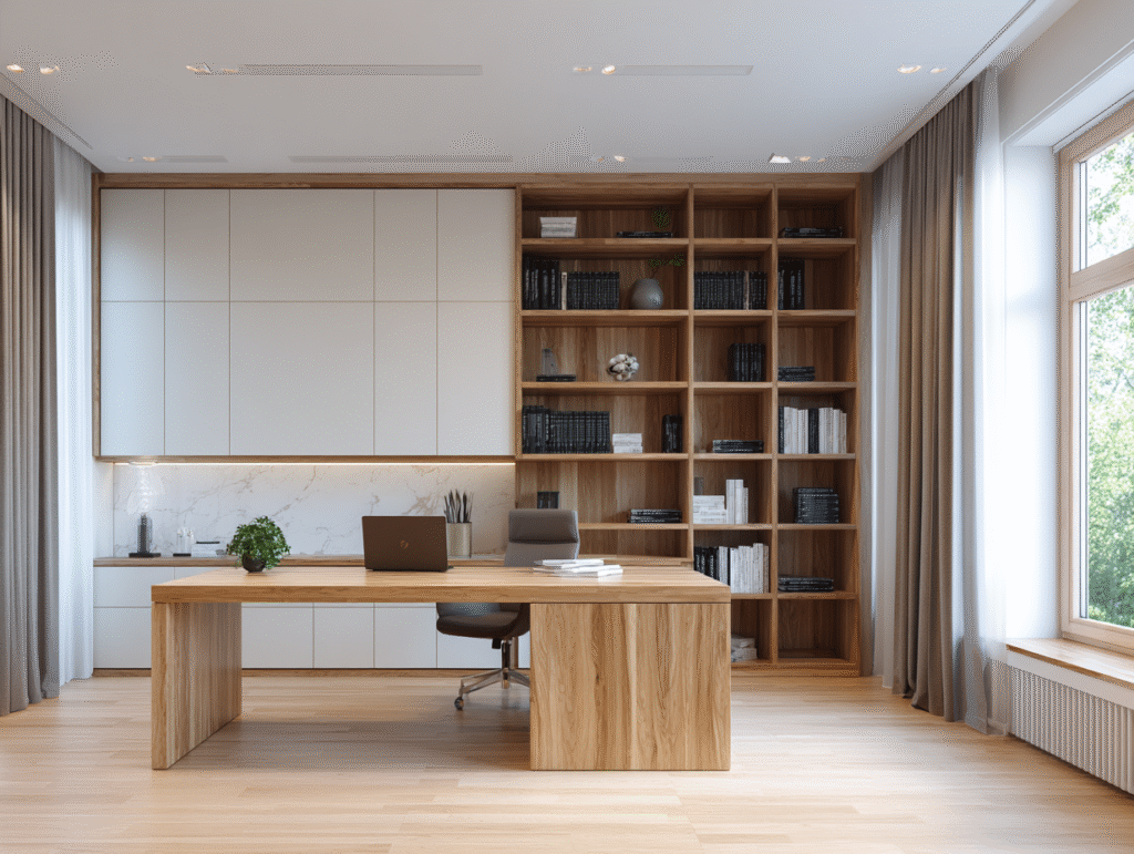 Namještaj po mjeri - jednostvan ali kvalitetan stol sa policama i ormar za ured u Zagrebu